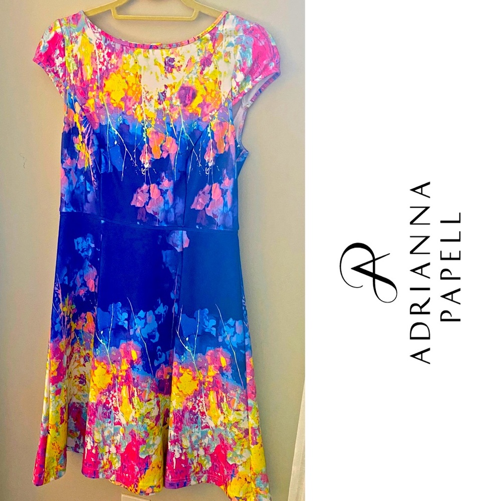 Adrianna Papell Vibrant Print Scuba Dress Size 6P